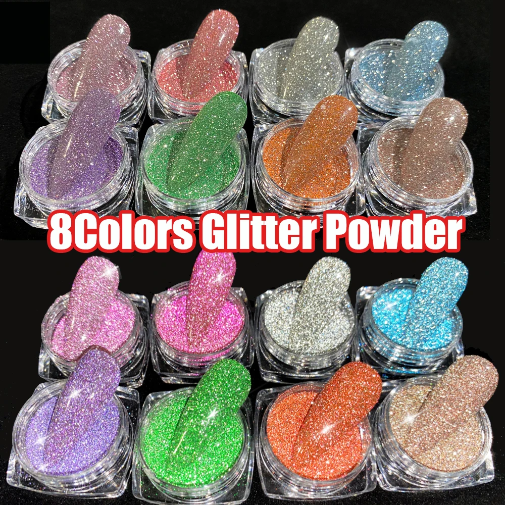 8Pcs/set Reflective Flashy Nail Glitter Powder 9D Super-Shiny Silver/Pink/Purple/Blue Diamond Powder DIY Party Manicure Powder