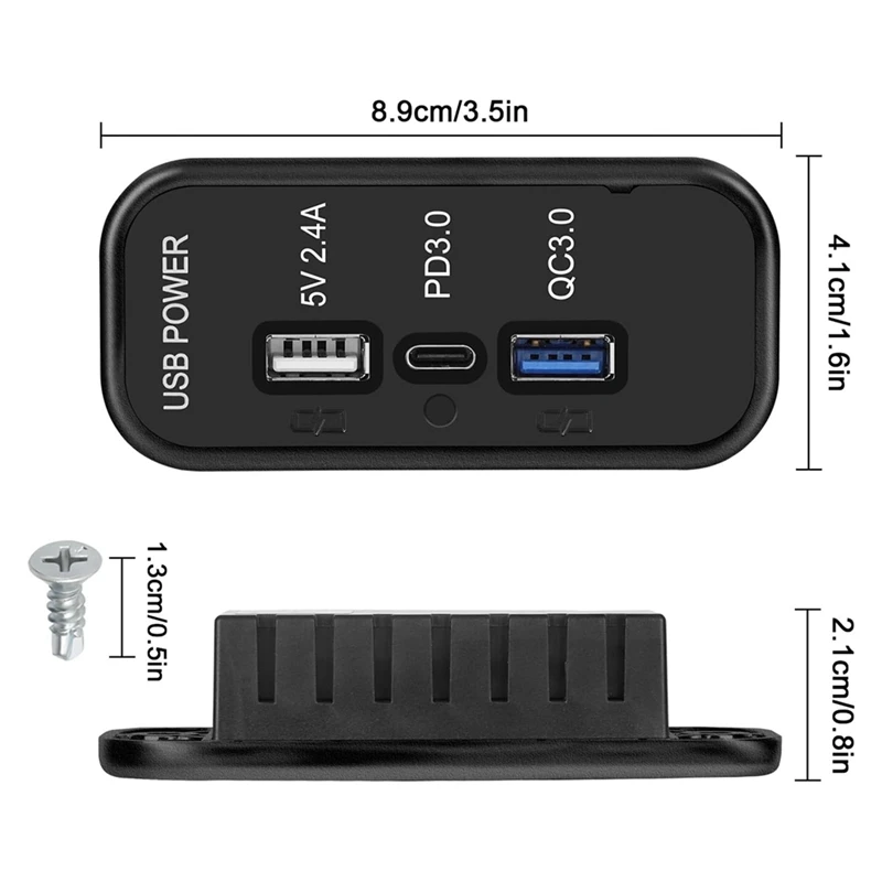 3 Ports 12V USB-Steckdosenladegerät, PD3.0 Typ C, QC 3.0 USB A & 2,4A USB A Schnellladegerät-Buchsenadapter für Car Marine-PZZW