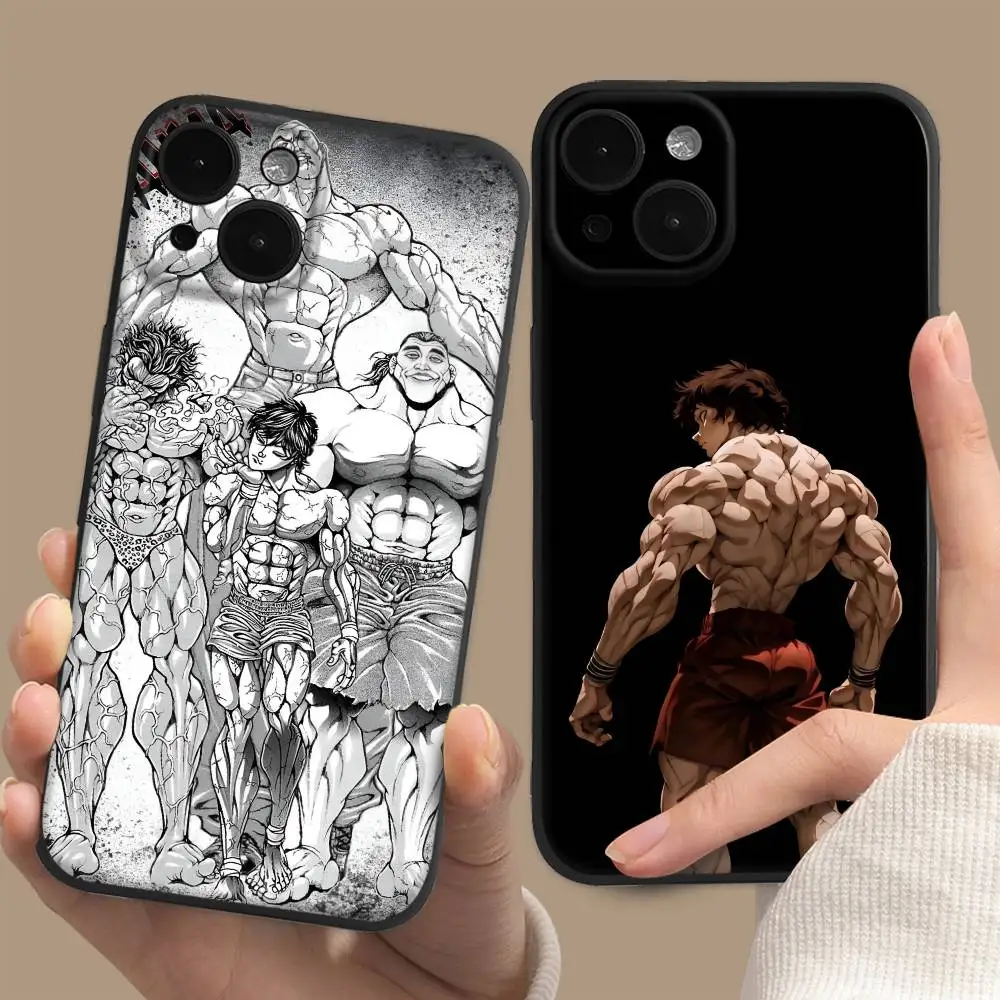 أنيمي B-baki HanmaS Baki the Grappler جراب هاتف لابل آيفون 16,15,14,13,12,11,Pro,Max,Mini موجة النفط الخلفي جراب هاتف قصير #3