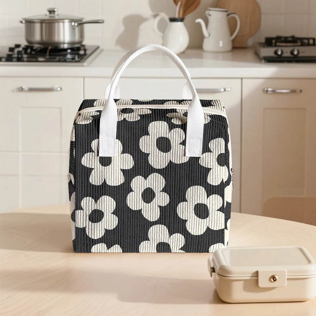 

Вельветовая термосумка большой вместимости с внутренним слоем из алюминиевой фольги, многоразовая портативная сумка-холодильник для ланча и бенто для студентов