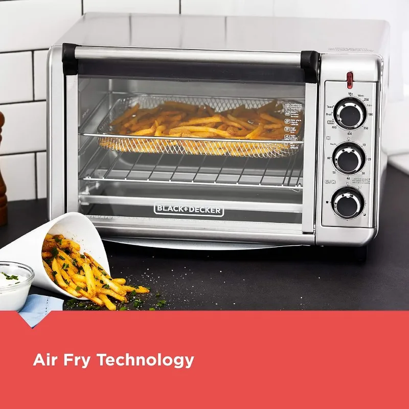 BLACK+DECKER Forno tostapane Crisp 'N Bake Air Fry a 6 fette, TO3215SS, 5 funzioni di cottura, timer da 60 minuti, acciaio inossidabile