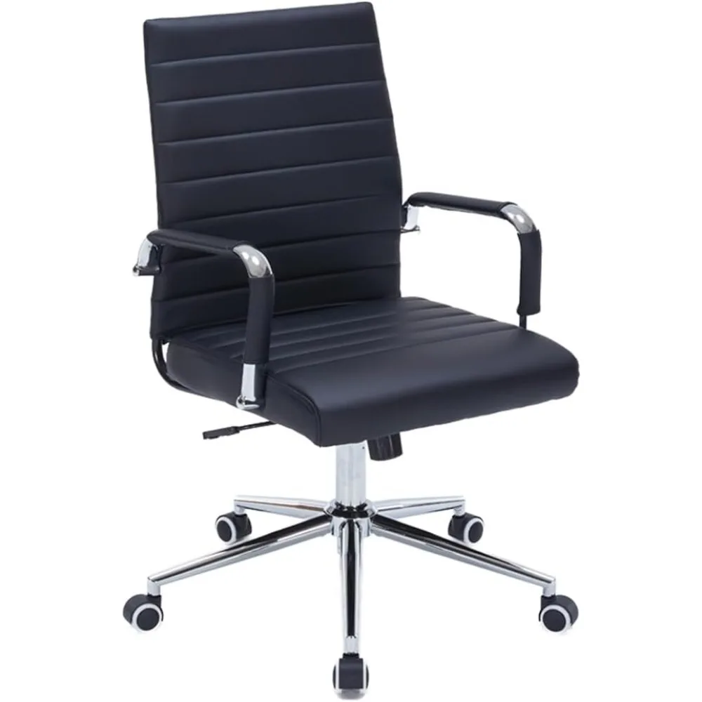 

Ergonomic PU Leather Mid-Back Office Chair with Adjustable Swivel and Armrests