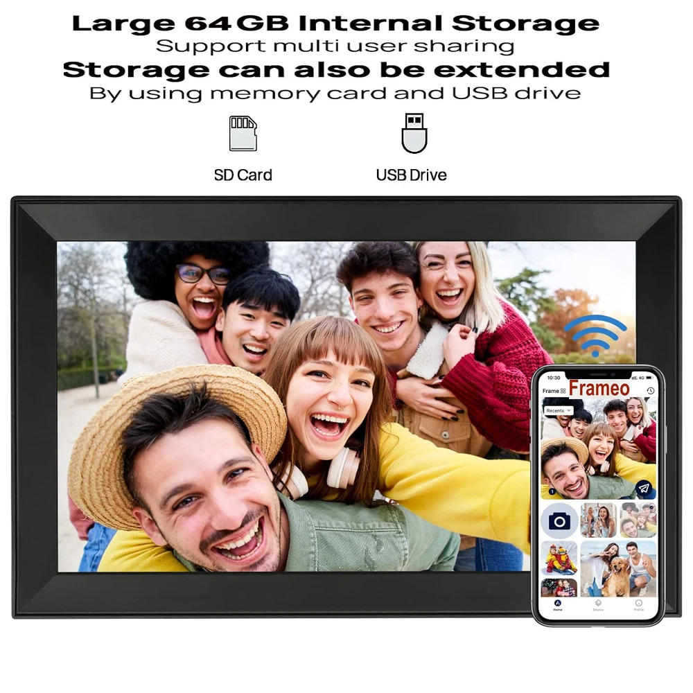 إطار صور رقمي 15.6 بوصة مدمج بسعة 64 جيجابايت واي فاي كبير اللمس ips 1920*1080 إطار واي فاي ذكي مشاركة صور فيديو عبر الإطار