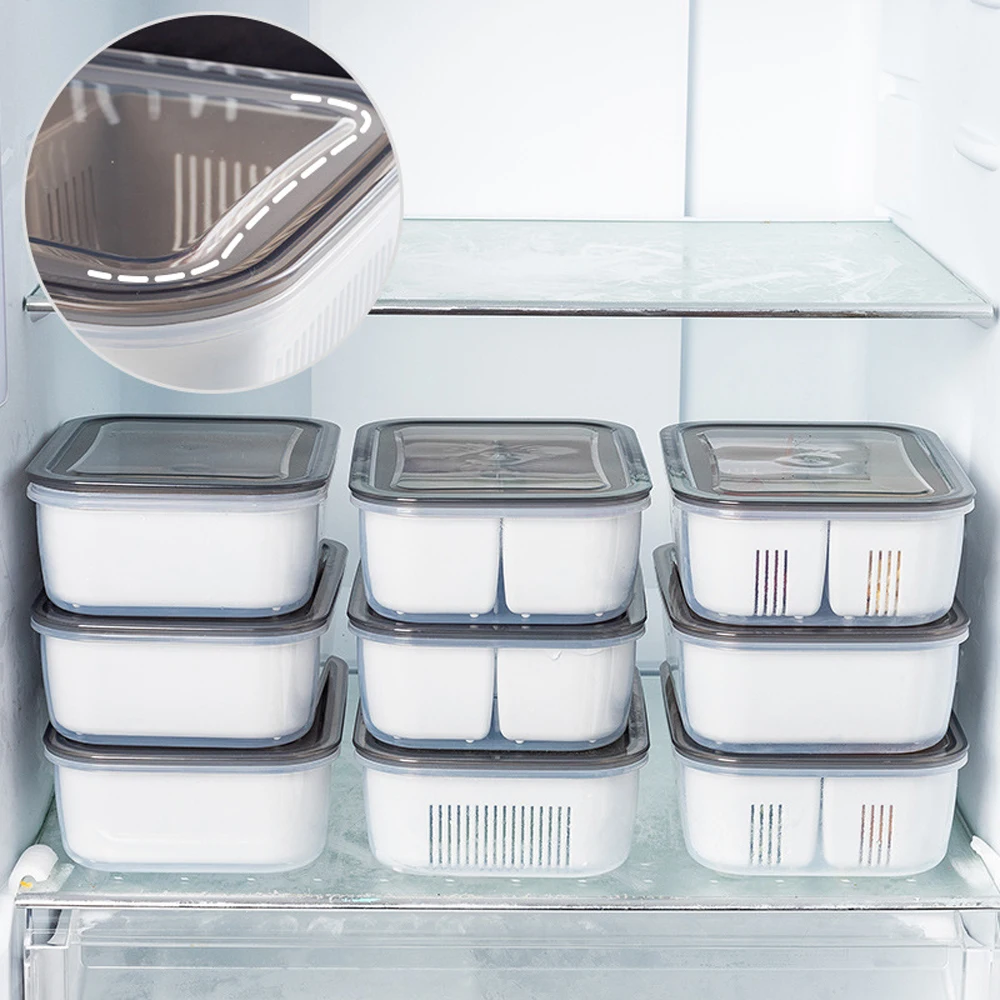 4 Grid Refrigerator Storage Box Food Vegetable Fruit Storage Box Fridge Organizer Drain Basket Meat Onion Ginger Clear Crisper