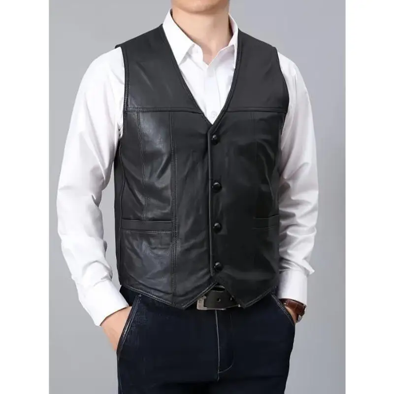 

Casual Men's Leather Suit Pure Color Men's Faion Thiened Version Double Slit Youthful Sle Seven Sve Double Button