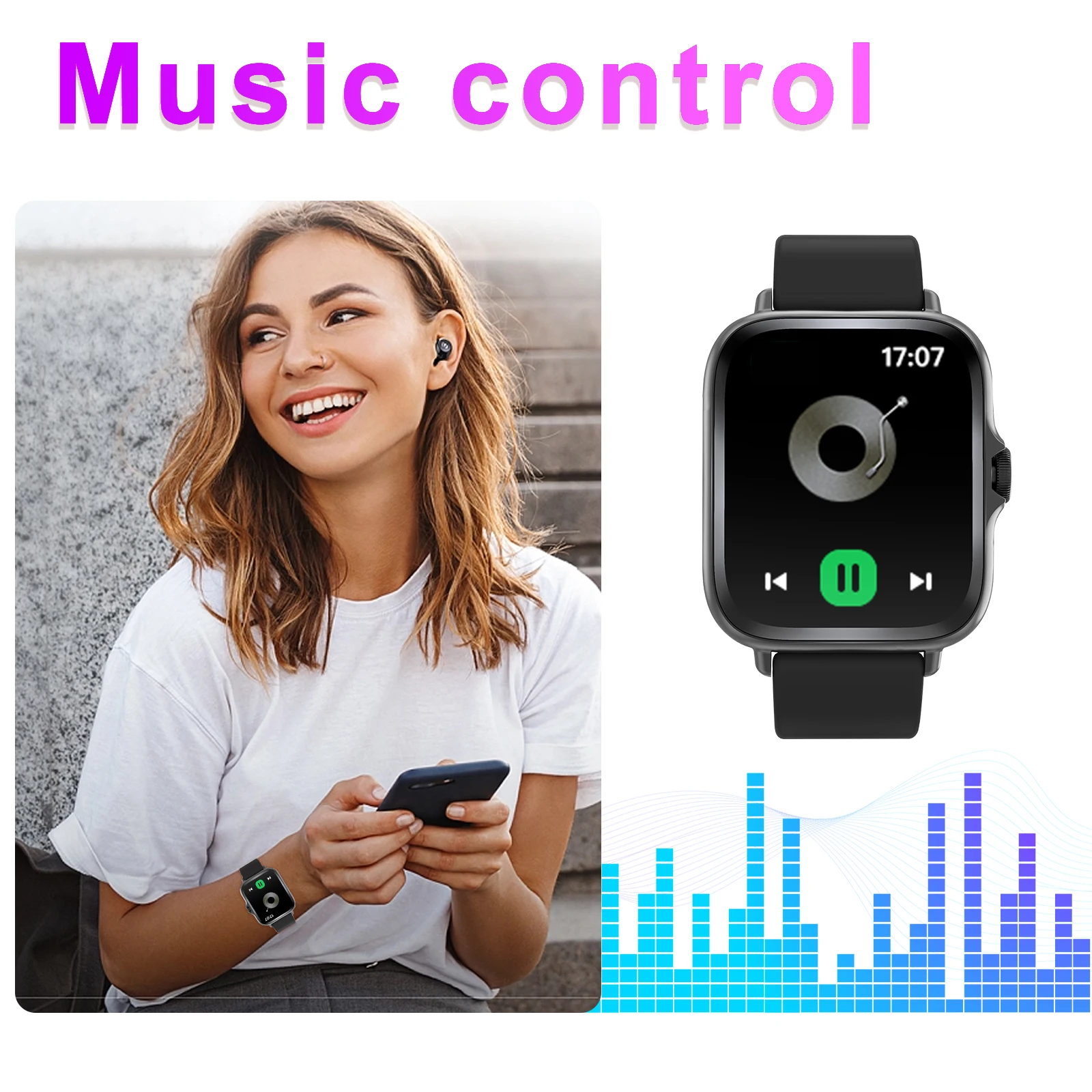 Unisex Wireless Answer Phone, Sports Smart Watch, Message Reminder Function, Music Control Smart Sports Watch, Compatible with A