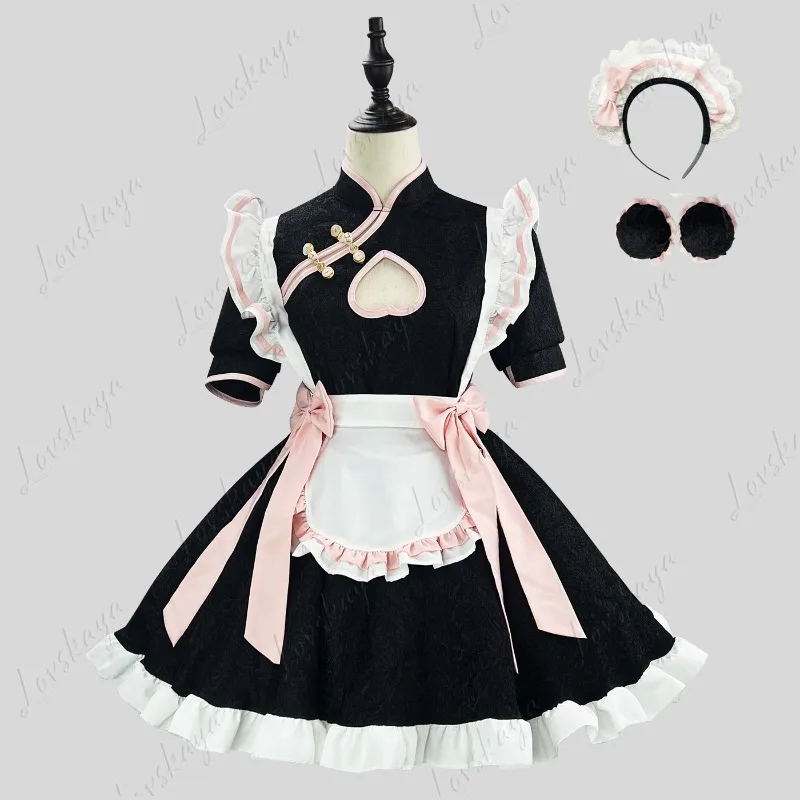 

Chinese-style Maid Outfit Lolita Cosplay with Open Back; New Chinese-style Cheongsam Maid Uniform Set Including Dress.