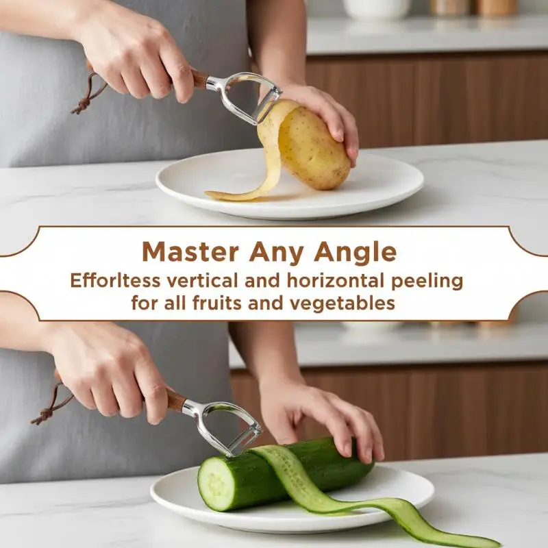 Rust-proof Stainless Steel Acacia Wood Peeler Multifunctional Sharp Potato Fruit Vegetable Scraper for Home Cooking