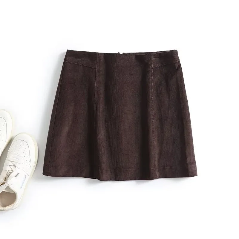 Maxdutti Southern French Retro Corduroy Cotton Mini Skirt Minimalist Women's Casual Versatile Corduroy A-line Skirt Woman Skirts