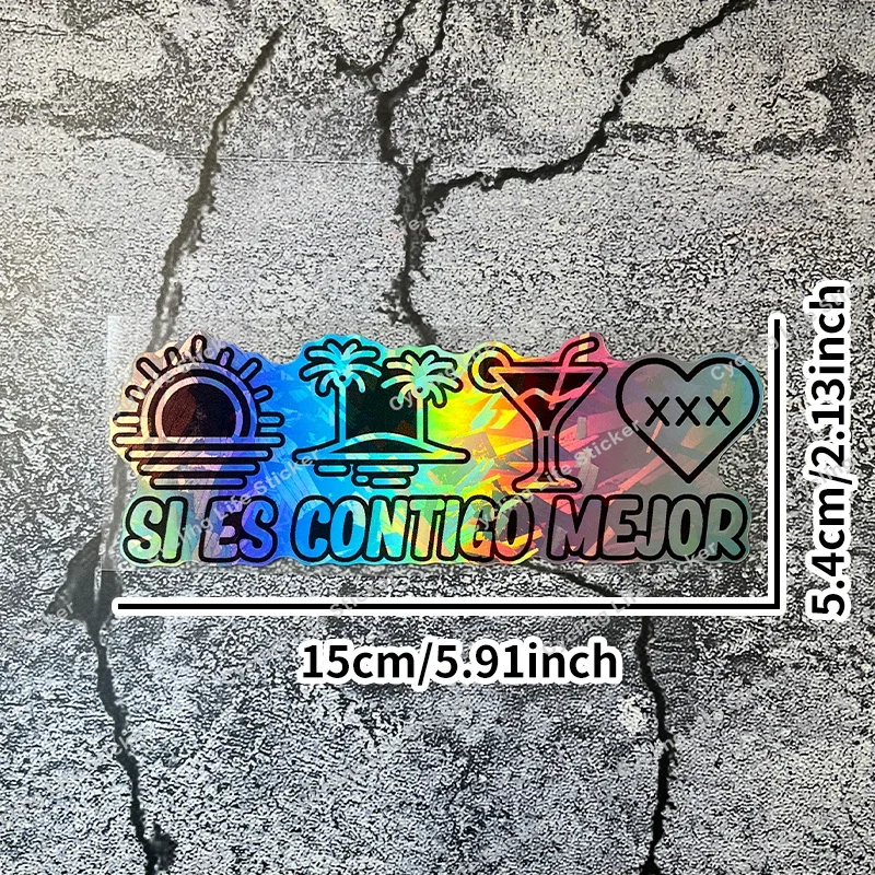 قطعة واحدة من ملصق الثنائي المجسم والأسود "Si Es Contigo Mejor" - فينيل ممتاز لأجهزة الكمبيوتر المحمول والهاتف والسيارة - ديكور أنيق قابل للإزالة #3