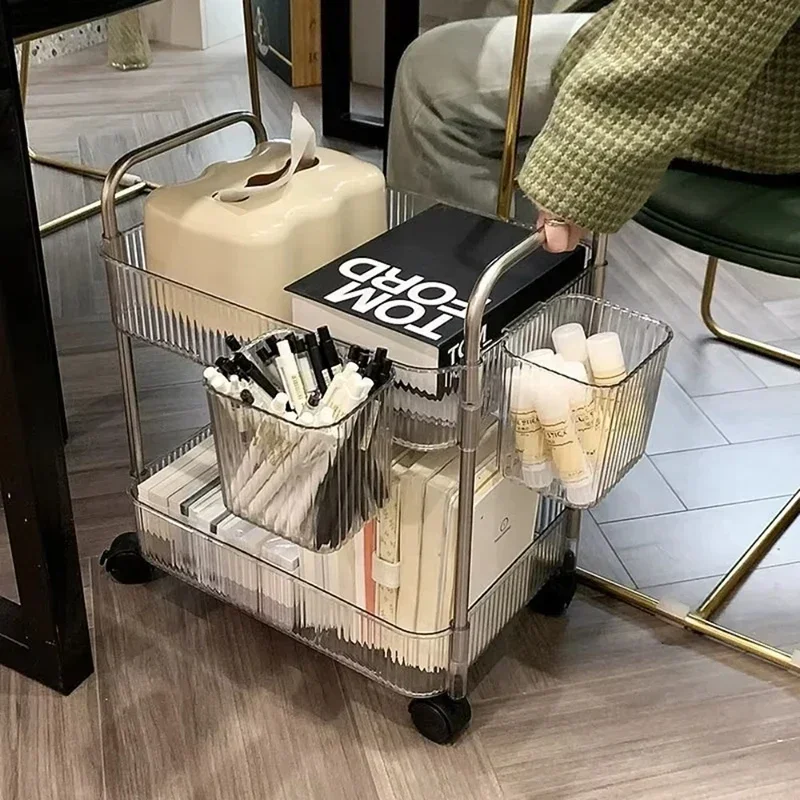 Acrylic Storage Rack Clear Multilayer Mobile Cart Living Room Removable Snack Storages Shelf with Wheels Bathroom Accessories