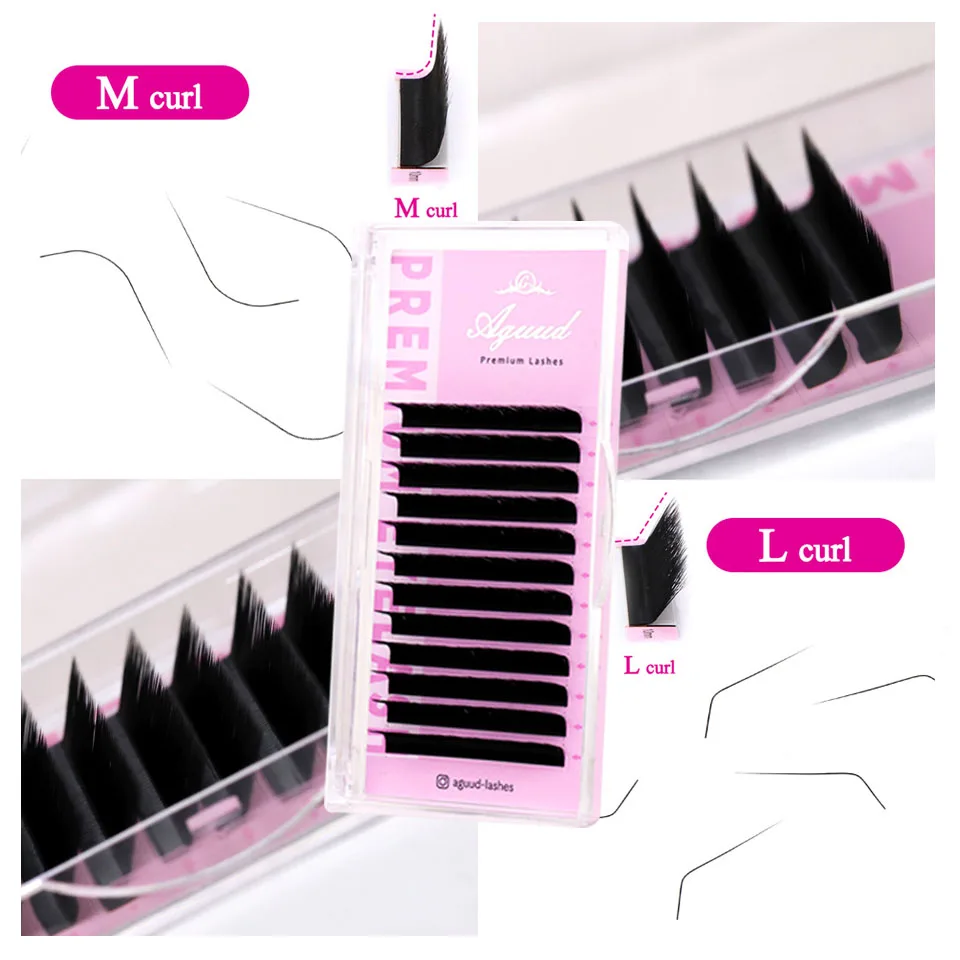 

AGUUD L shape Eyelash Extensions LU M Curl Volume Lash Matt Black PBT Premium 8-15mm Eyelash Extension L/LU/M Curl Makeup Lashes