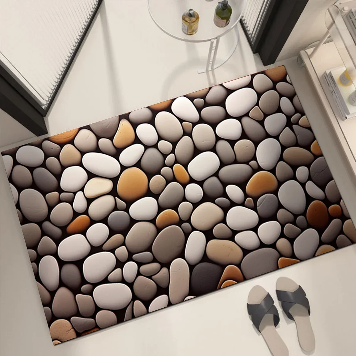 

Bathroom Carpet Absorbent Floor Mats Pebble Print Non-slip Soft Diatom Mud Rug, Toilet Entrance Doormat, Kitchen