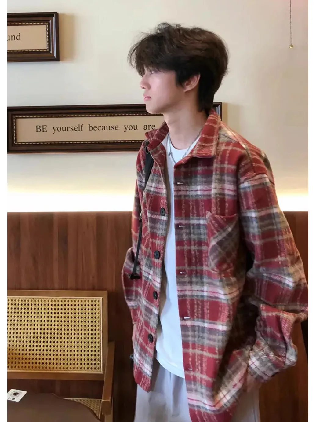 

Red Brued Plaid Long Sve Men's irt Vintage Sle Workwear Jaet Casual Comfortable Loose Fit Four Seasons Universal