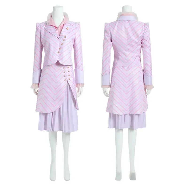 

Movie Wicked Cosplay Costume Full Sets Pink Coat Skirt Uniform for Women Halloween Carnival Party Performance Clothes Roleplay