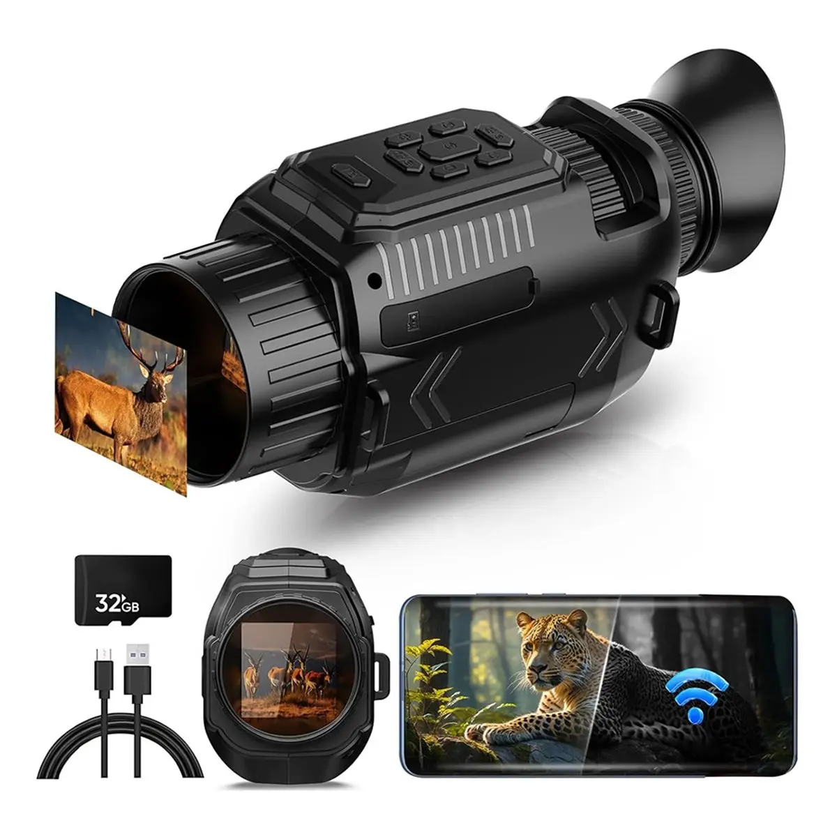 منظار أحادي العين للرؤية الليلية 4K WIFI، عدسة ماكرو أحادية العين بالأشعة تحت الحمراء بدقة 68 ميجابكسل، تكبير رقمي 28X مع بطاقة 32 جيجا #5
