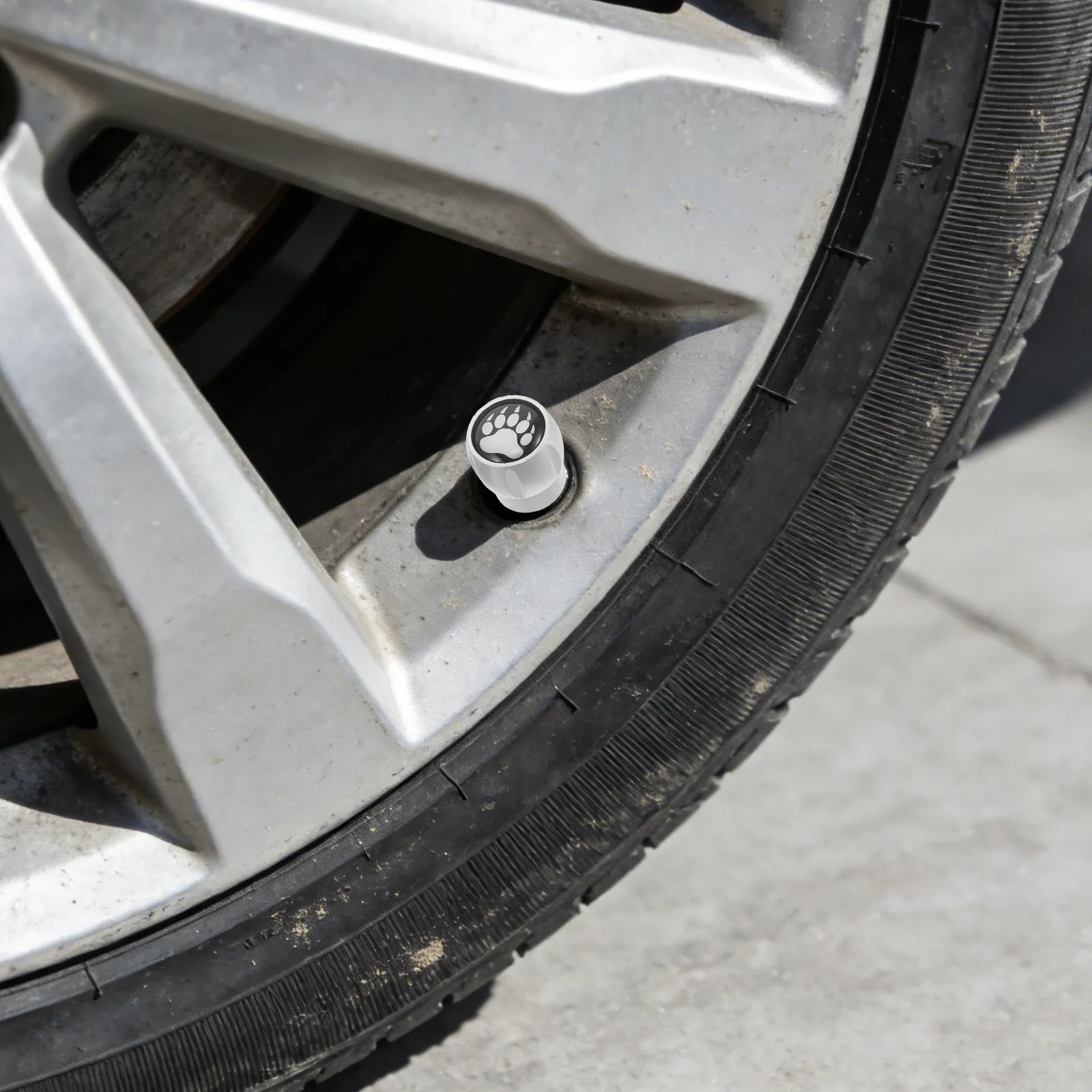 

4Pcs Tire Valve Stem Caps Aluminum Alloy Bear Claw Design Metal Auto Valve Covers Universal Fit for Car Bike Scooter Silver