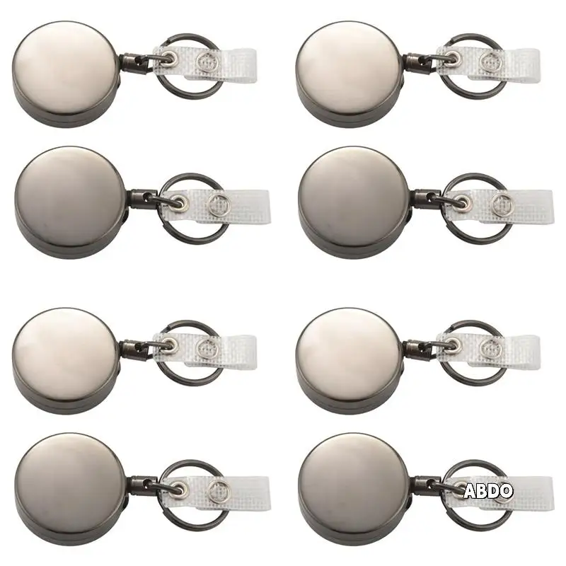 

8 Pack Heavy Duty Retractable Badge Holder Reel,Metal ID Badge Holder With Belt Clip Key Ring Black