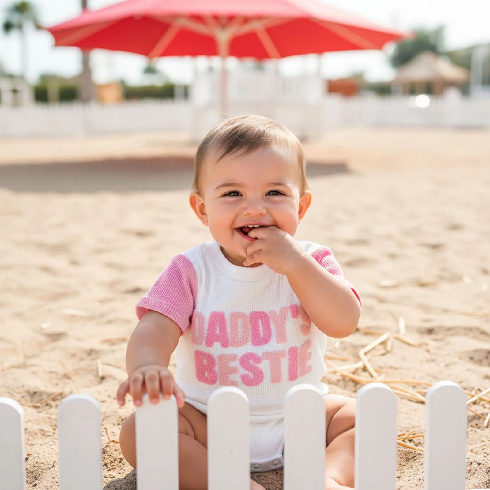 Infant Baby Girls Summer Contrast Color Waffle Romper Cute Fuzzy Letters Embroidery Short Sleeve Round Neck Jumpsuit