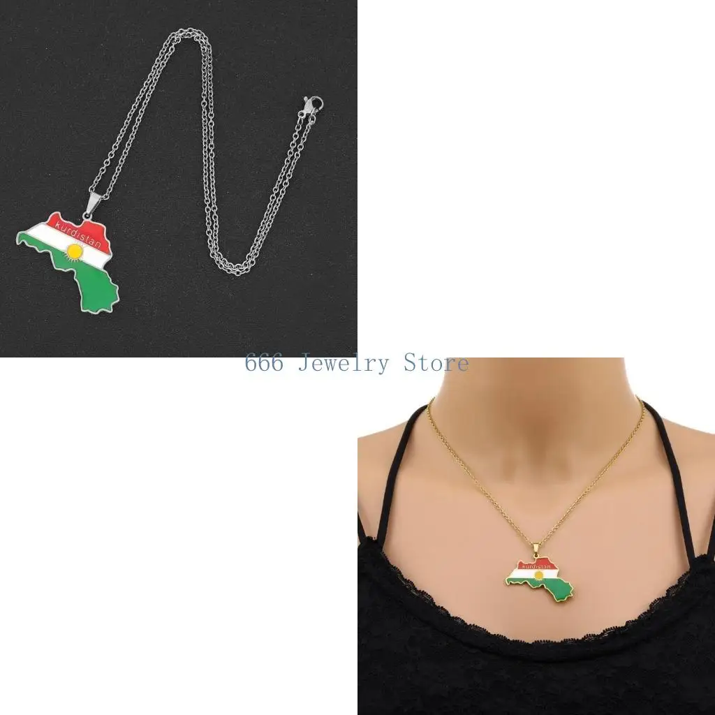 F2TD Map Pendant Chain Kurdish Flag Map Pendant Kurdistan Clavicle Chain Jewelry Gift