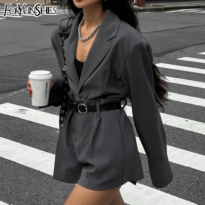 

Two Piece Set Women Notched Collar Long Sleeve Blazer Jackets+High Waist Shorts Suits 2025 Fall Elegant Office Lady Wear