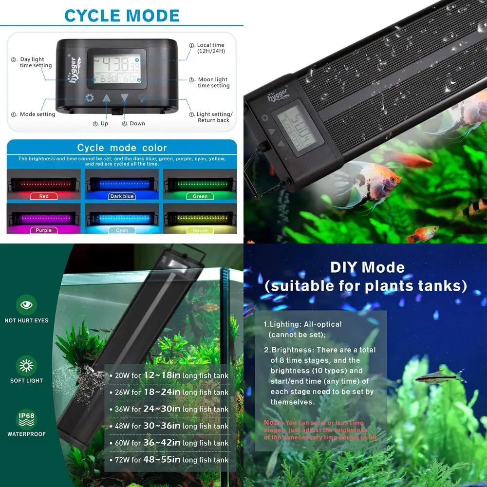 

Программируемый светодиодный светильник для аквариумов 48-55 дюймов с растениями, с ЖК-дисплеем, 7 цветов, режимы заката/лунного света, идеально подходит для начинающих.