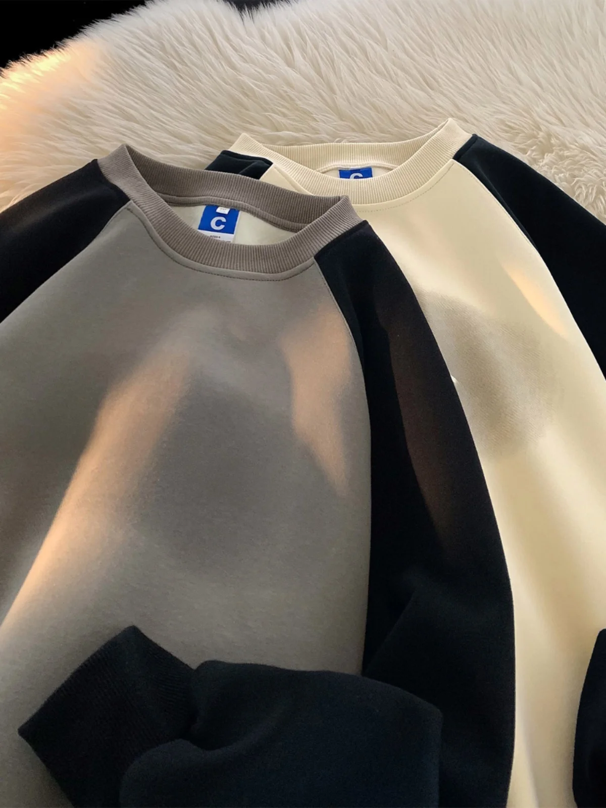 

Мужская толстовка оверсайз в американском стиле, весна-осень, модная, ретро, с цветными блоками, круглым вырезом, молодежная повседневная одежда