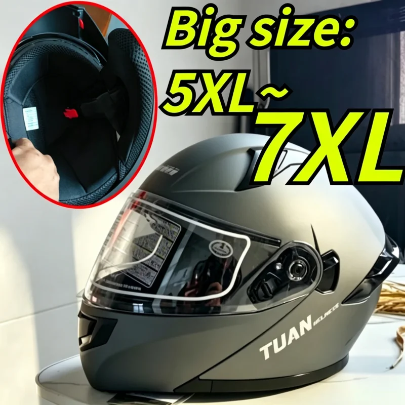 5XL 6XL 7XL Motorcycle Safety Helmet, Flip-Up Helmet for Men and Women, Four Season Oversized 60-76cm, Casco Para Moto