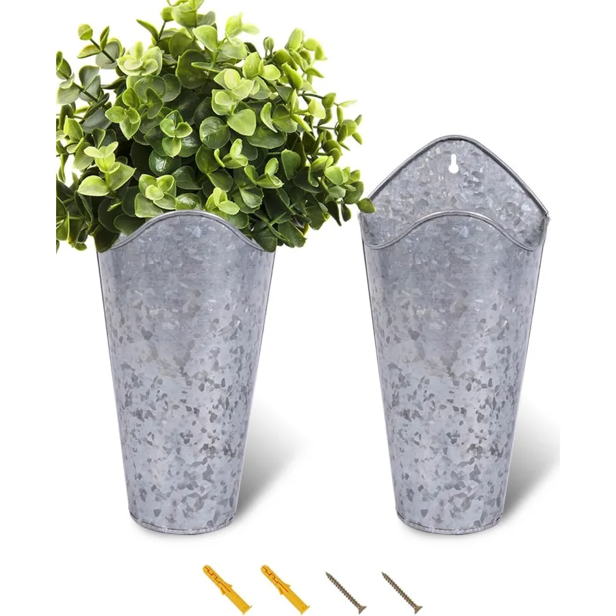 

12 Inches Galvanized Wall Planters 2 Packs Metal Tin Vases for Flowers Indoors Farmhouse Hanging Planter Tall Flower Holder for
