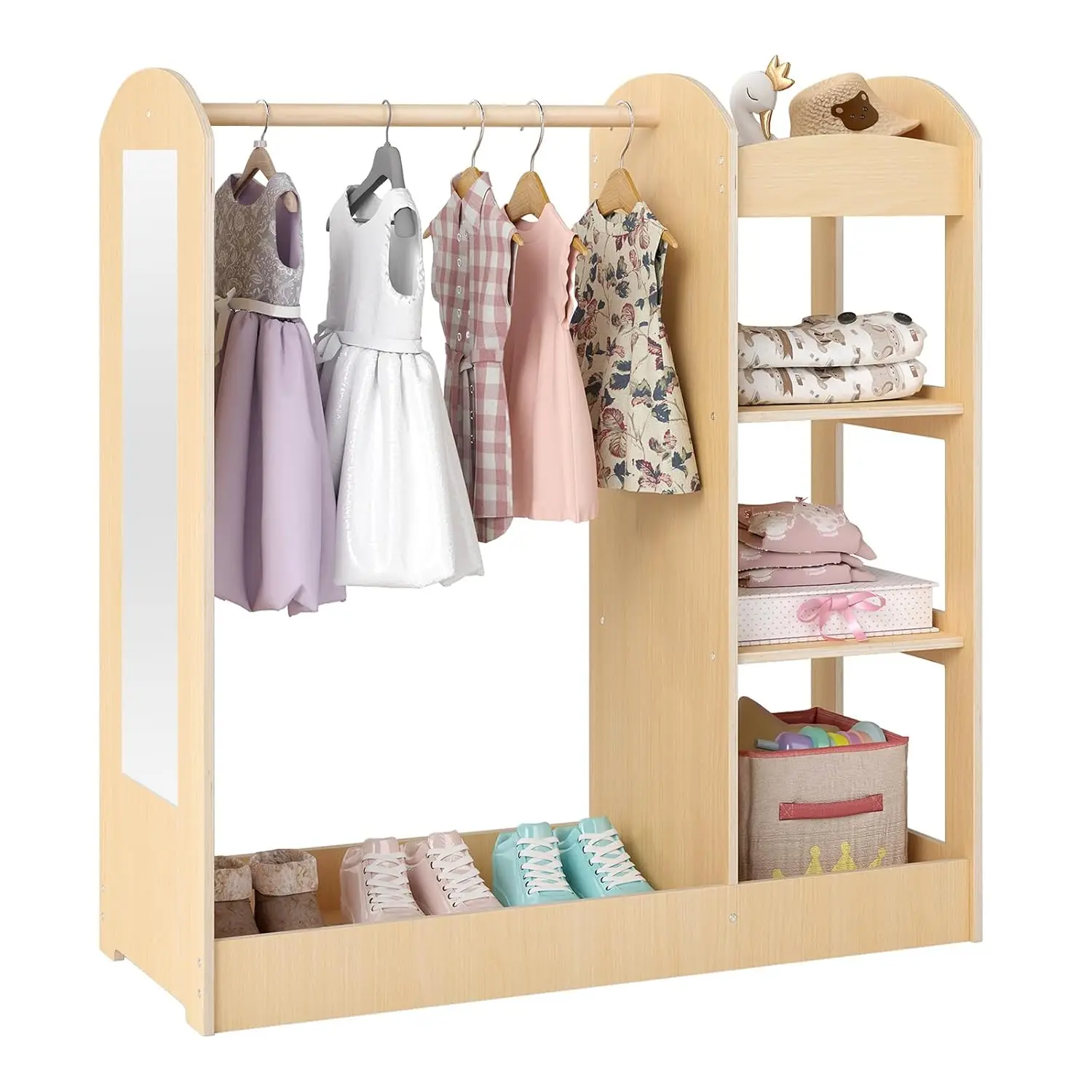 

Детский гардеробный шкаф для костюмов с зеркалом, вешалкой для одежды, 3-ярусными полками, нижним лотком, для ролевых игр, на заказ