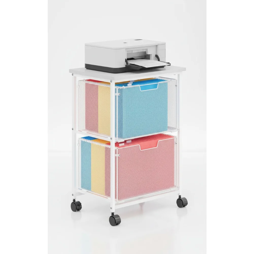 Mobile Rolling File Cabinet with 2 Drawers, Under Desk Storage Organizer for Home Office, White
