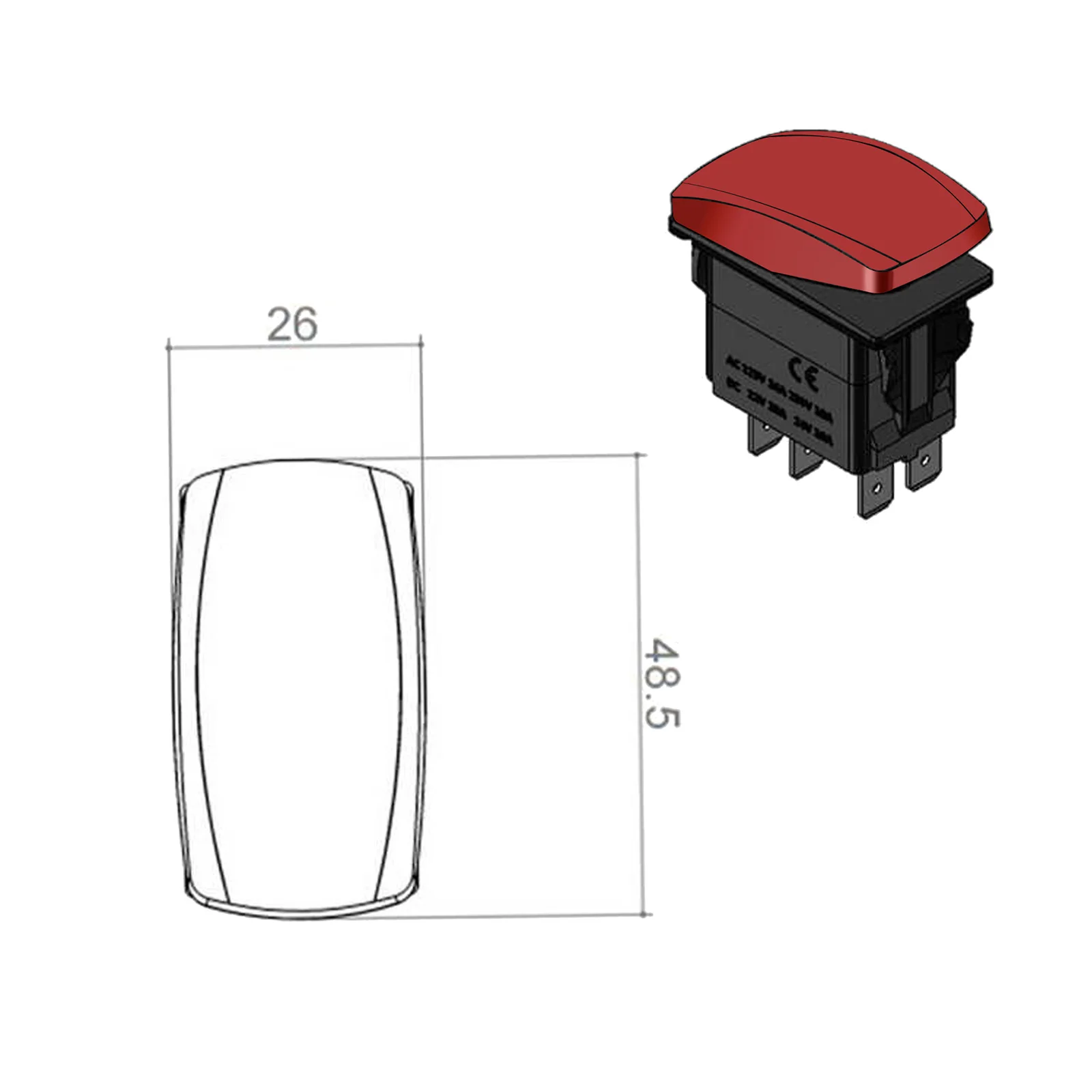 Red Button Rocker Switch Dual White Lights 5PIN SPST ON OFF LED LIGHT BAR Waterproof 12V/24V Backlight Momentary HORN