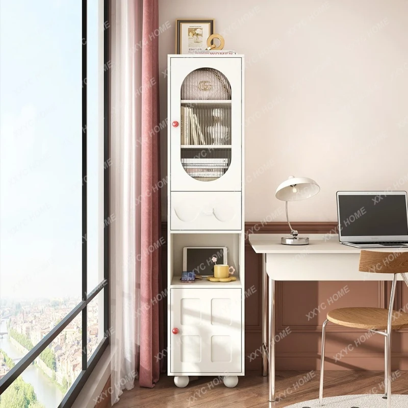 LCream wind ultra-narrow bedside table modern simple bedroom high small apartment storage cabinet