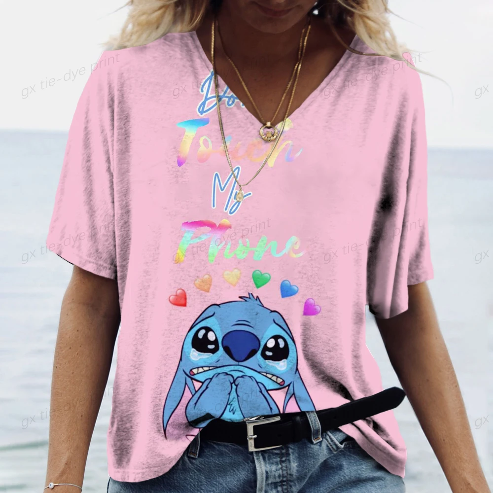 

Новинка 2025 года, женская модная футболка с принтом аниме «Дисней», размер, топ с v-образным вырезом, женская рубашка, женская рубашка, женская одежда