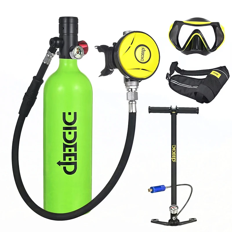 1L Mini Scuba Diving Cylinder Oxygen Tank Set Dive Respirator Air Tank Hand Pump for Snorkeling Breath Diving Equipment