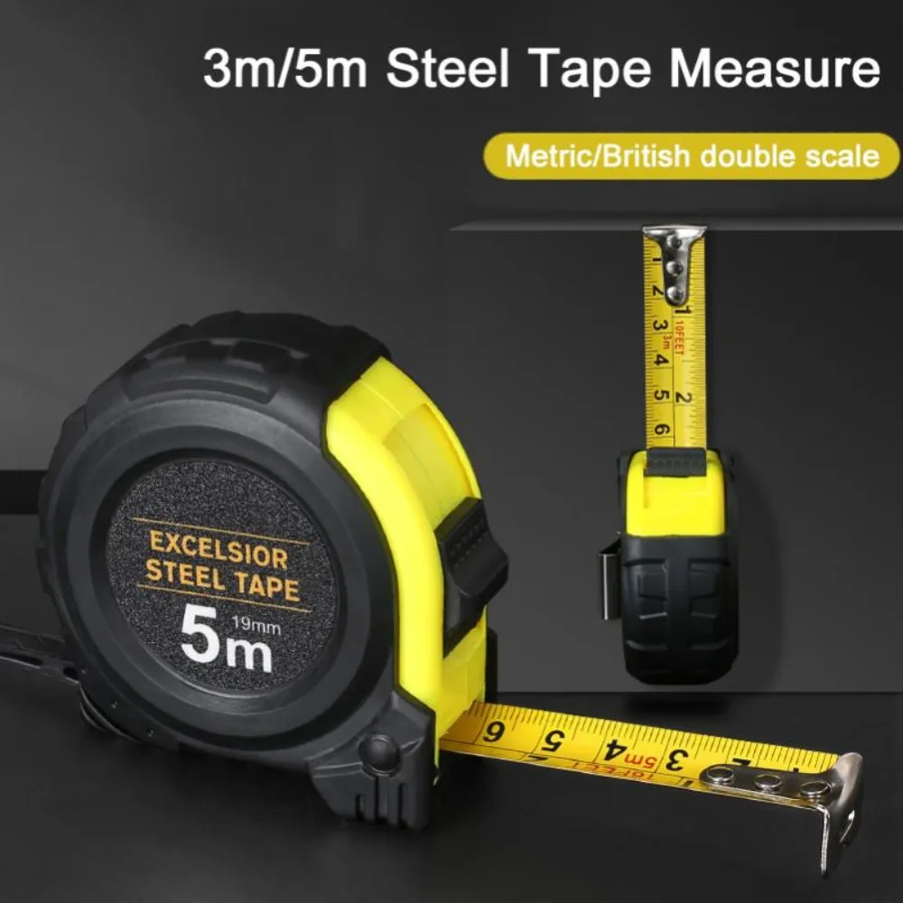 Precise Clear Steel Tape Measure Retractable 3M 5 Meters Thickened Self-locking Rubberized Woodworking Tool Metric Tape Ruler