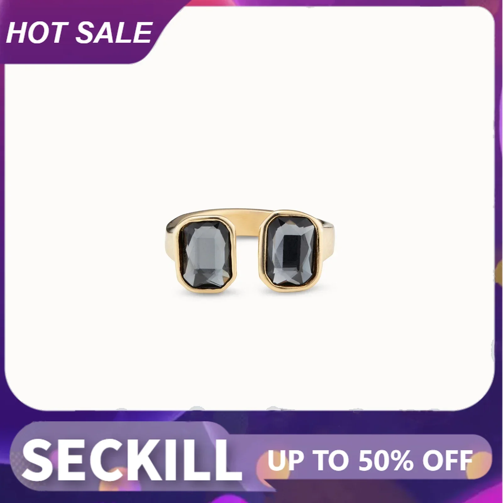 

S925de50-14K Gold Open Ring for Women, Double Gemstone, Elegant Jewelry, High Quality, Original Gift, Spain Fashion,