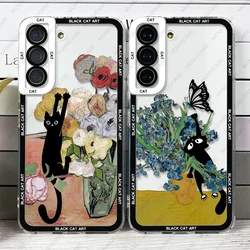 Case For Samsung Galaxy S20 S21 S22 S23 A22 A54 Plus FE Ultra Soft Cover Van Gogh Art Black Cat