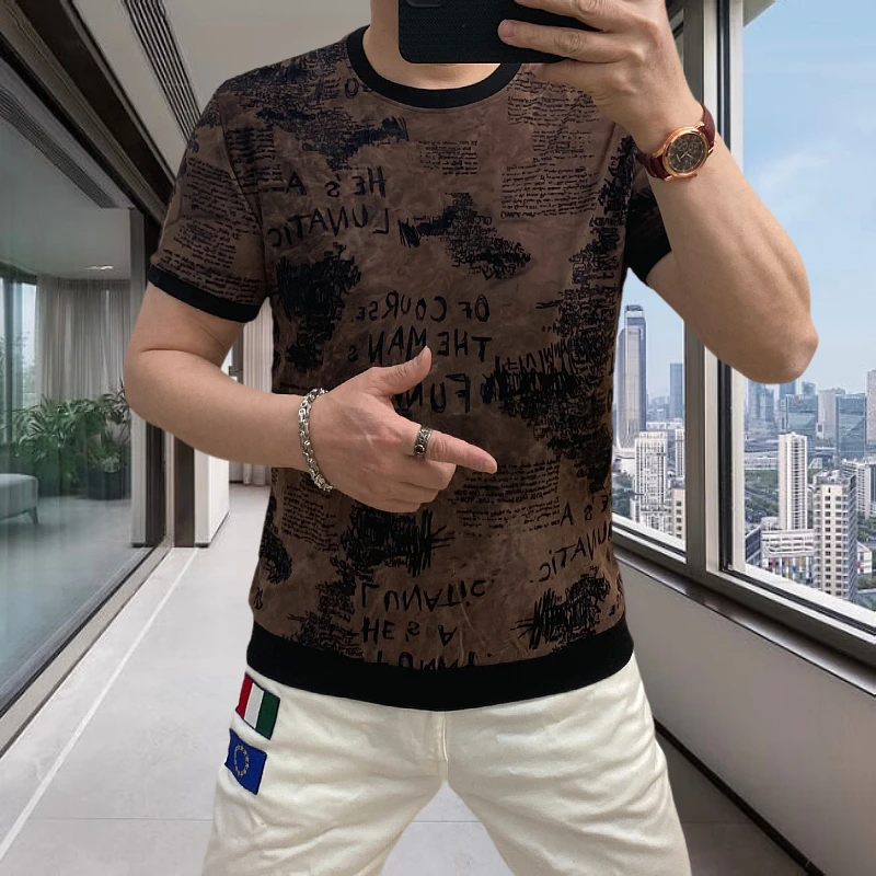 European Style Trendy T Shirt For Men Short Sleeve Slim Fit Cool Ice Summer Quality Polyester Elastane Blend Camisetas De Hombre