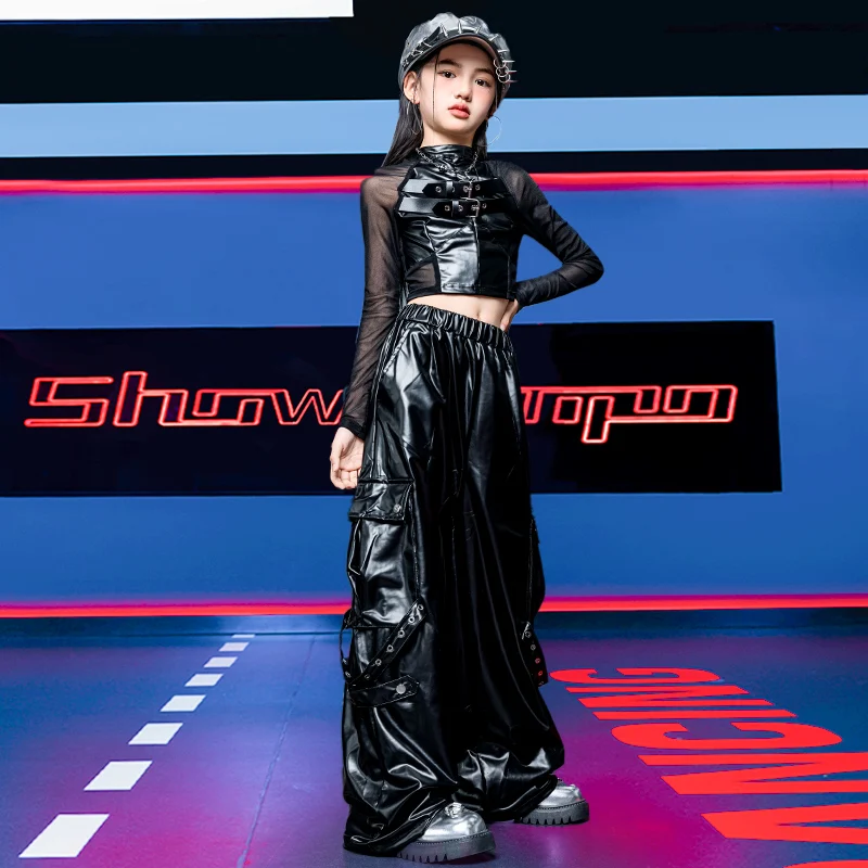 New Fashion Style Girl's Hip-Hop Clothes Dance Suit Top And Bottom Hiphop Clothing Set Kids Child Streetwear Performance Costume