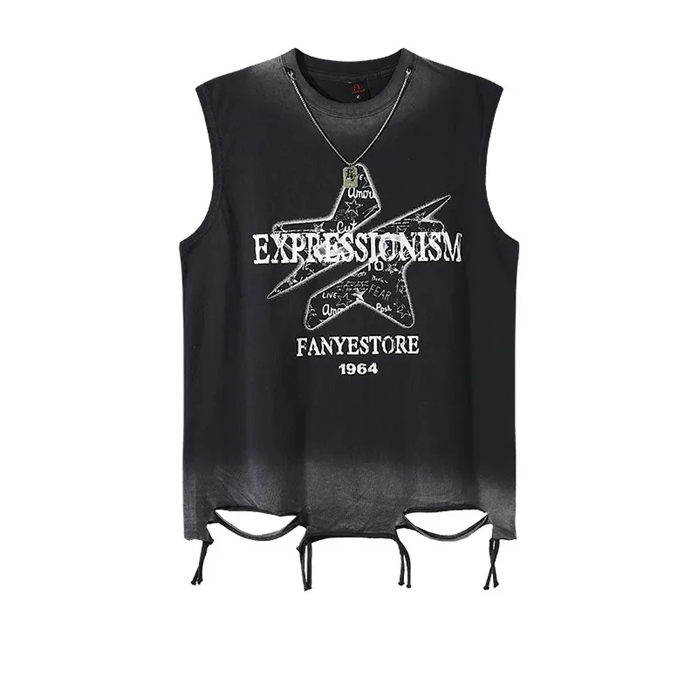 

Men's Y2k Raw Edge Sleeveless Vest American Retro Fashion Trend Street Casual Loose Breathable Niche Summer New Men's Tops