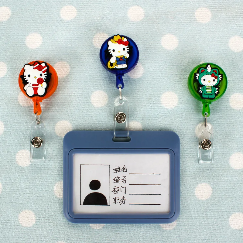 Cute Hello Kitty ID Card Holder Scalable Toggle Clip Employee Card Doctor Nurse Chest Card Student Bus Card Holder