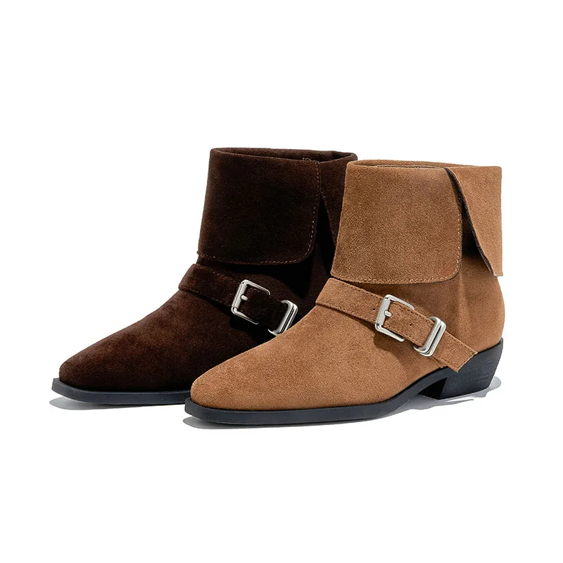 Women's Western Cowboy Boots Pointed-Toe Vintage Maillard Women Boots Large-Size Non-Slip Ankle Boots and Short Boots female