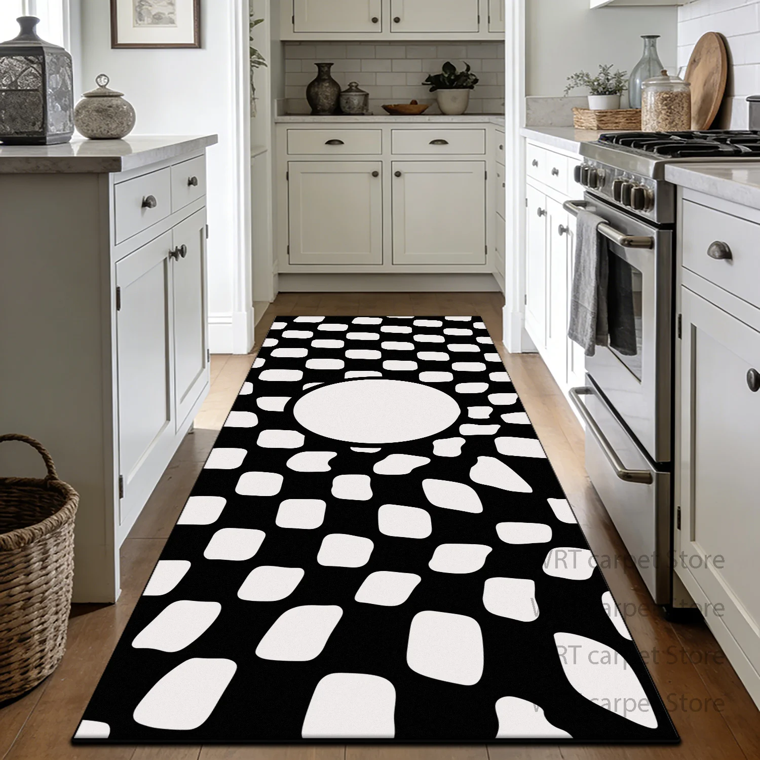 Black White Geometric Long Kitchen Carpet Track Modern Decoration Living Room Corridor Runner Rug Washable Porch Aisle Foot Mat
