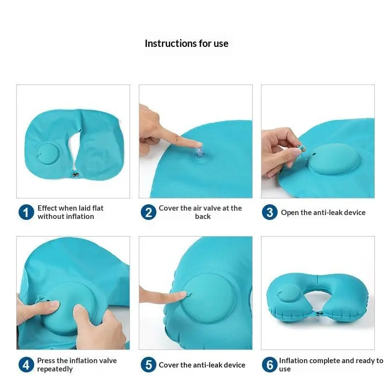 ~ Flocking Inflatable Portable Neck Pillow That Can Be Stored And Self Filled Suitable For Outdoor Travel Business Trips Camping