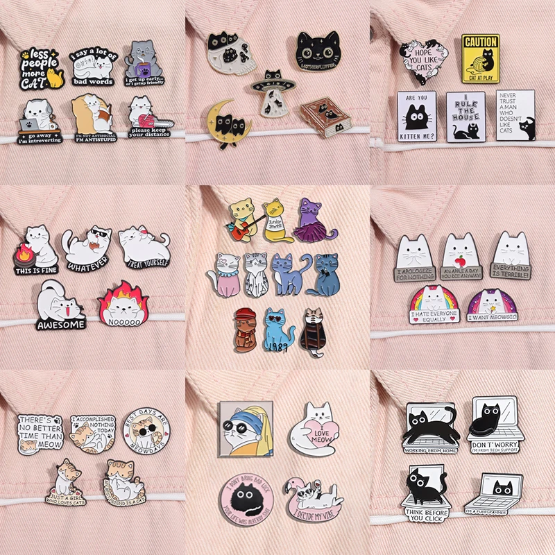 2-10 unids/set colección de gatos bonitos alfileres esmaltados música gatos dibujos animados gatito broches de animales insignia de solapa regalos de joyería para amigos