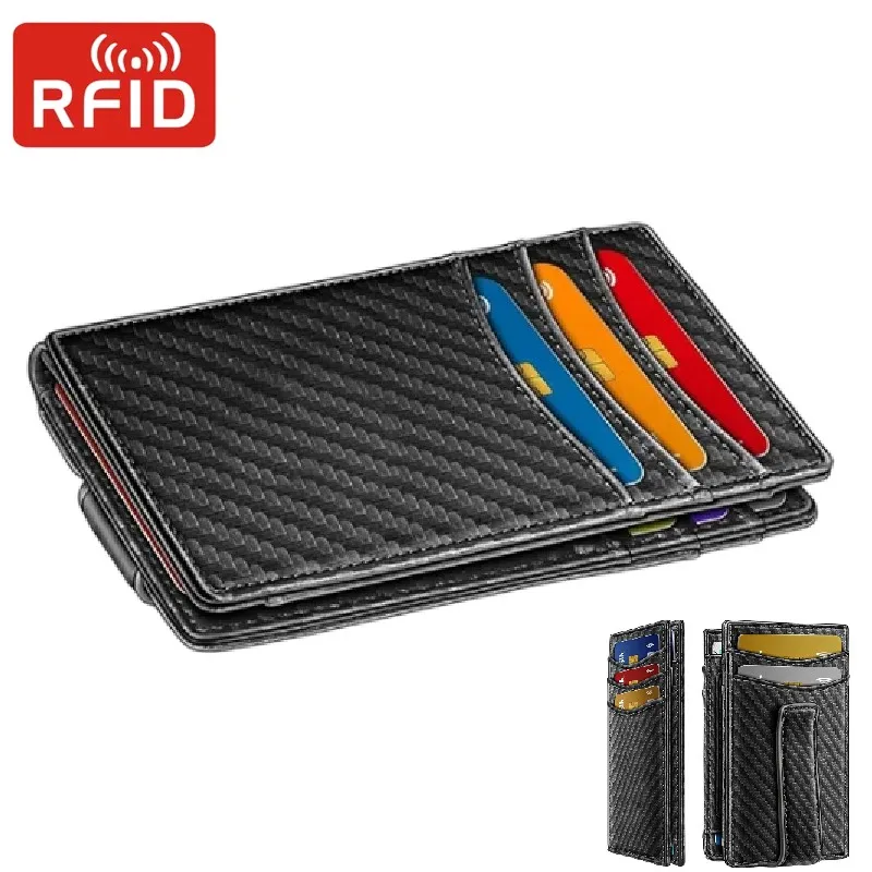 

Модный держатель для кредитных карт, роскошный карбоновый кошелек, тонкий мужской картхолдер для удостоверений личности, компактный RFID-блокирующий бифолд-кошелек для карт, дорожные аксессуары