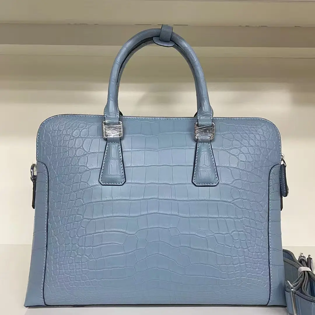 Light Blue luxury quality 100% genuine real crocodile skin men business bag laptop briefcase alligator skin bag