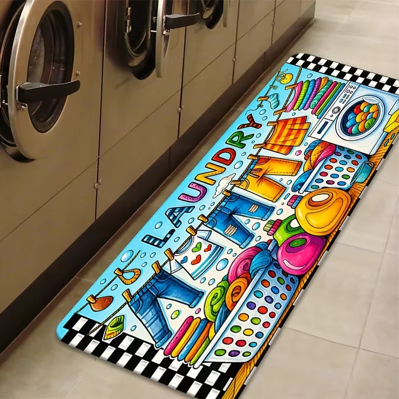 Colorful Laundry Cartoon Printed Rug Non Slip For Kitchen Hallway Living Room Entryway Sink Home Decor Floor Mat Anti-fatigue