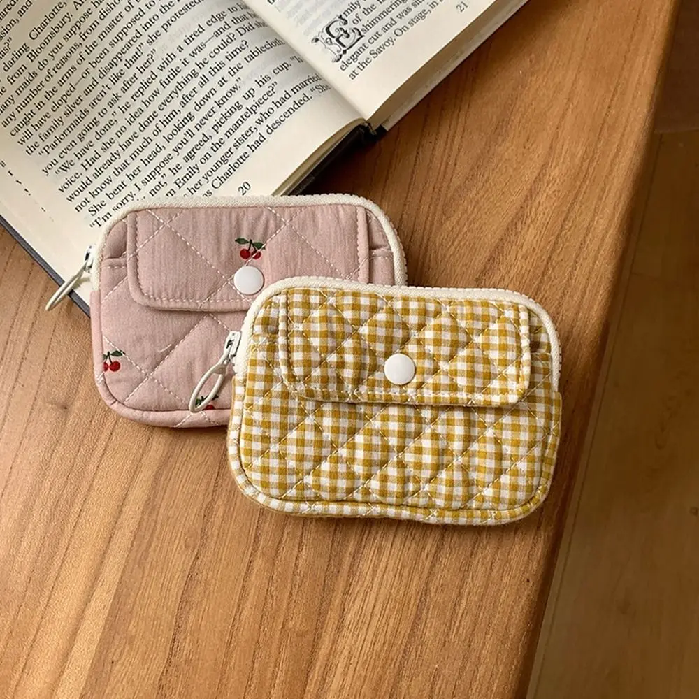 Stripe Floral Coin Purse Flower Korean Style Small Makeup Lipstick Bag Jewelry Packing Bag Money Bag Mini Canvas Storage Bag
